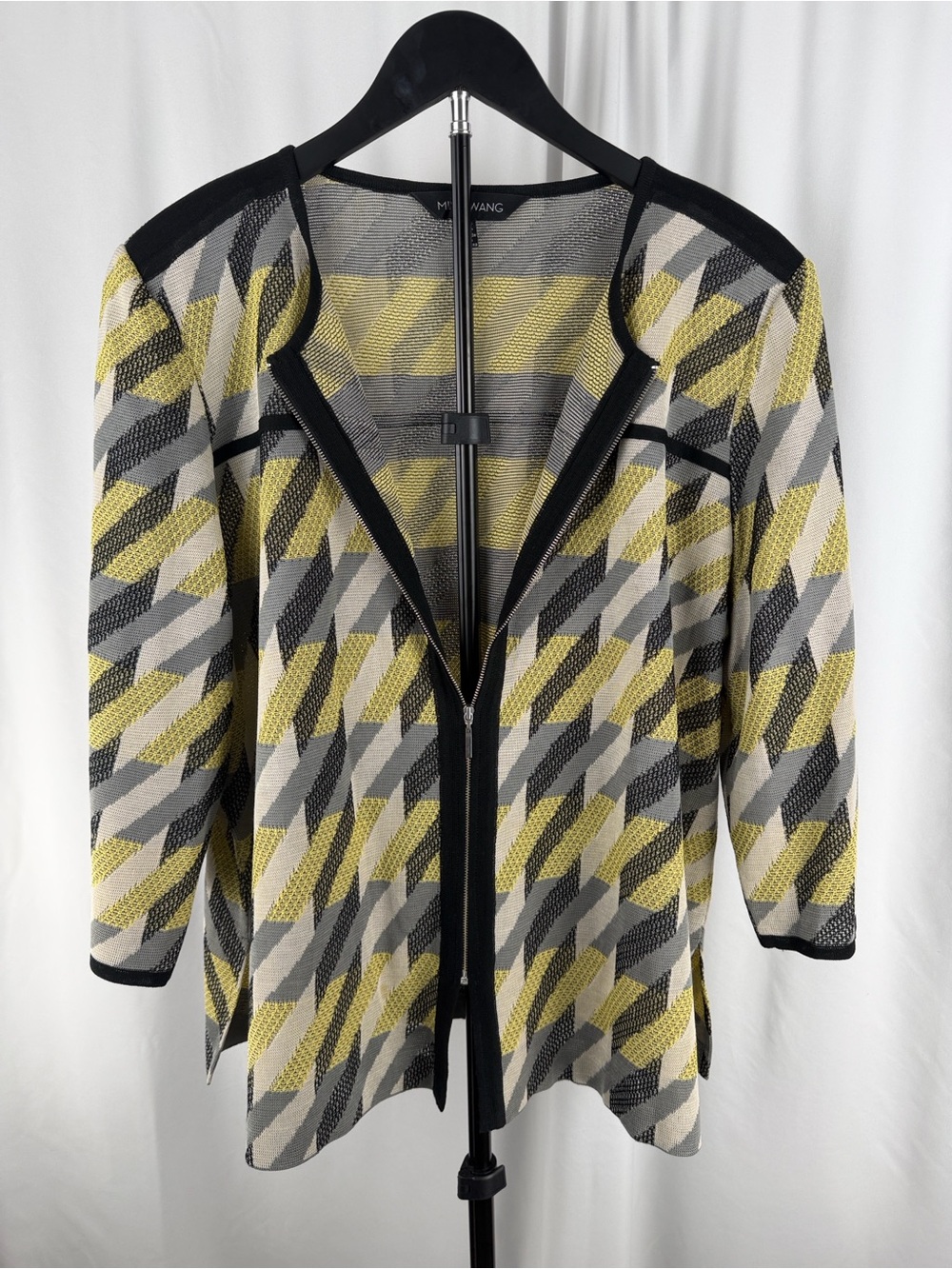 Ming Wang Yellow Gray Black Geometric Zip-Front Jacket
